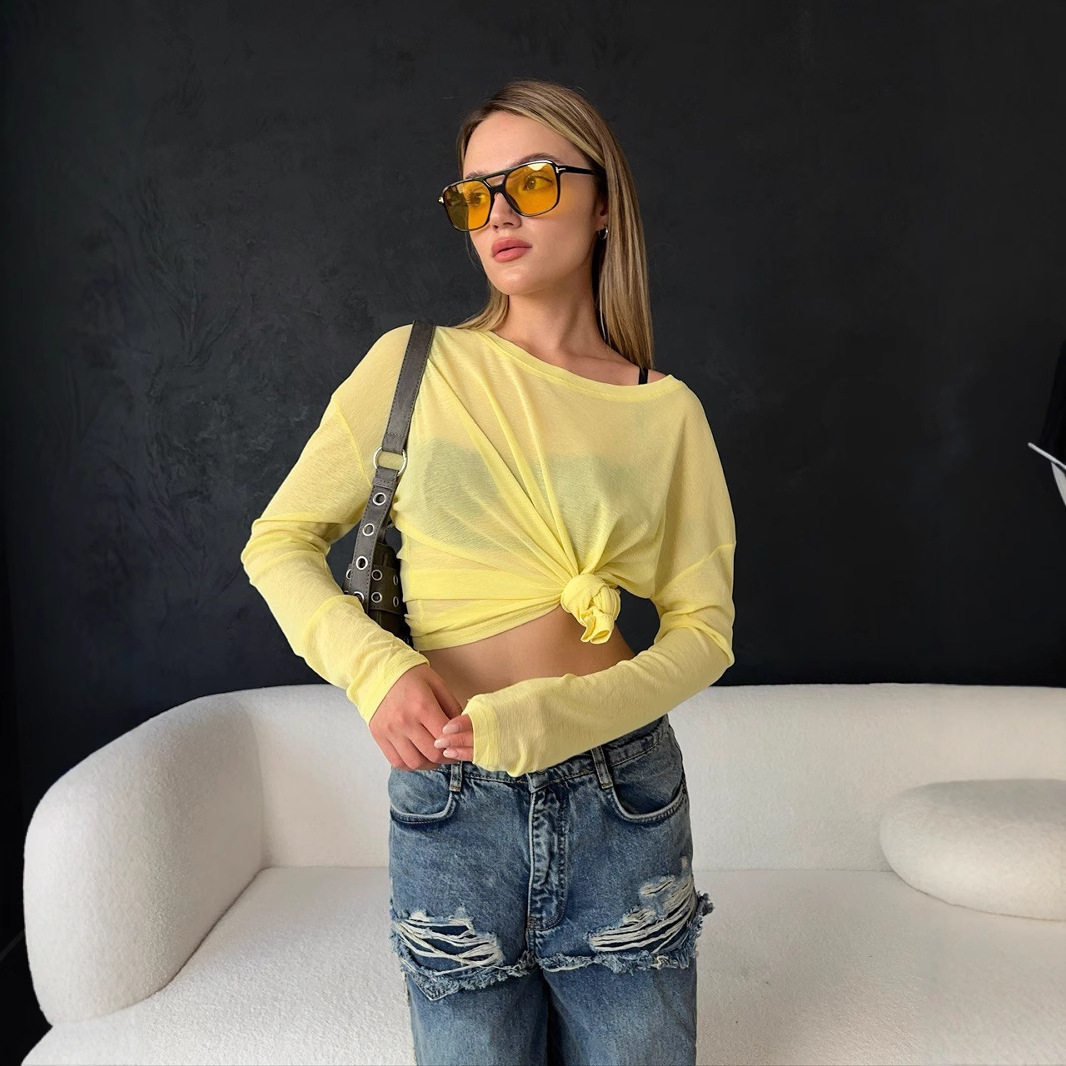 Womens Sheer Off Shoulder Long Sleeve T Shirt Soft and Sexy Lyocell Fabric Trendy Casual Wear Wholesale Available