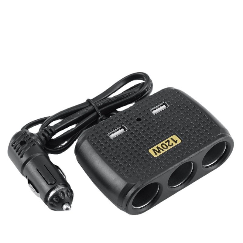 Car cigarette lighter one-to-three high-power dual USB Belt line one-to-three car converter fast charging factory direct sales