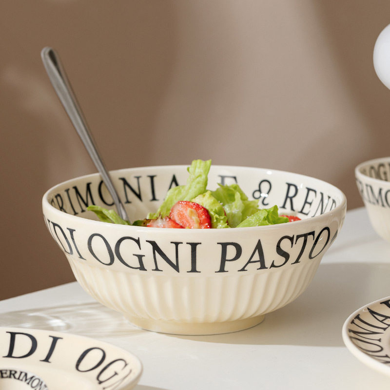French Letter Ceramic Tableware Deep Plate Soup Bowl Rice Bowl Single High-End Plate Dish Plate Household Dish Set