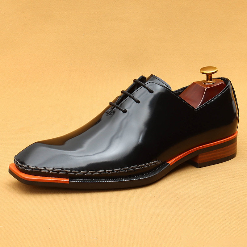 Giày Tây Oxford Nam Da Bóng Mũi Vuông Chiều Cao Đế Khoảng 3cm Màu Đen, Nâu