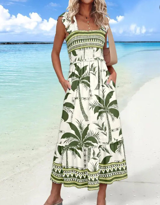 Summer Vacation Dress Casual Style Lightweight Fabric Vibrant Colors Perfect for Beach or Resort Ready to Ship