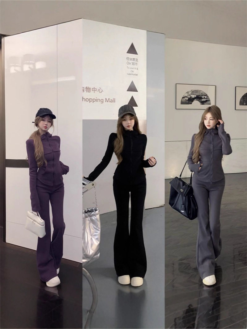 Hooded Cardigan Sweatshirt Versatile Slimming Wide-Leg Pants Two-Piece Set for Women Autumn and Winter New Fashion Casual Sports Suit