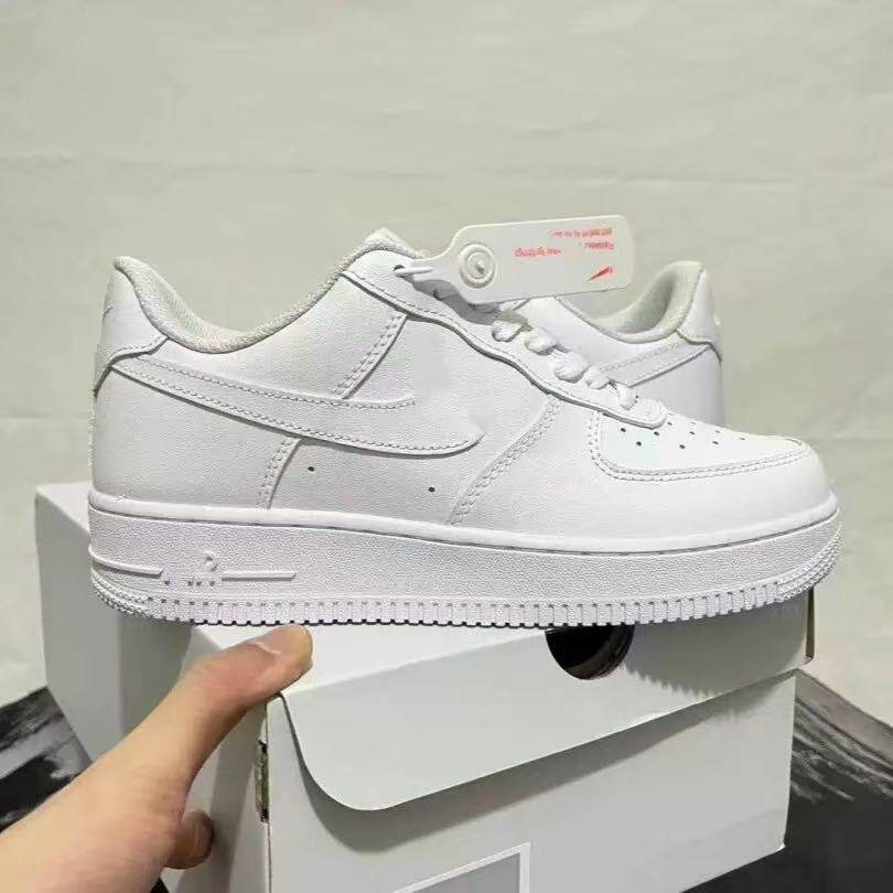 Кроссовки из натуральной кожи af1 pure white Air Force one с низким берцем пшеничного цвета, универсальная мужская обувь, женская обувь, белая повседневная обувь Изображение 1