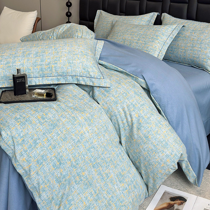 Thickened Pure Cotton Four-Piece Set, Accessible Luxury Cotton Warm Printed Quilt Cover, Fitted Sheet, Single and Double Bedding Three-Piece Set