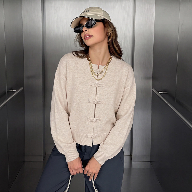 Korean Style Solid Color Cardigan New Chinese Button Design Casual Wear for Spring and Autumn Wholesale Available