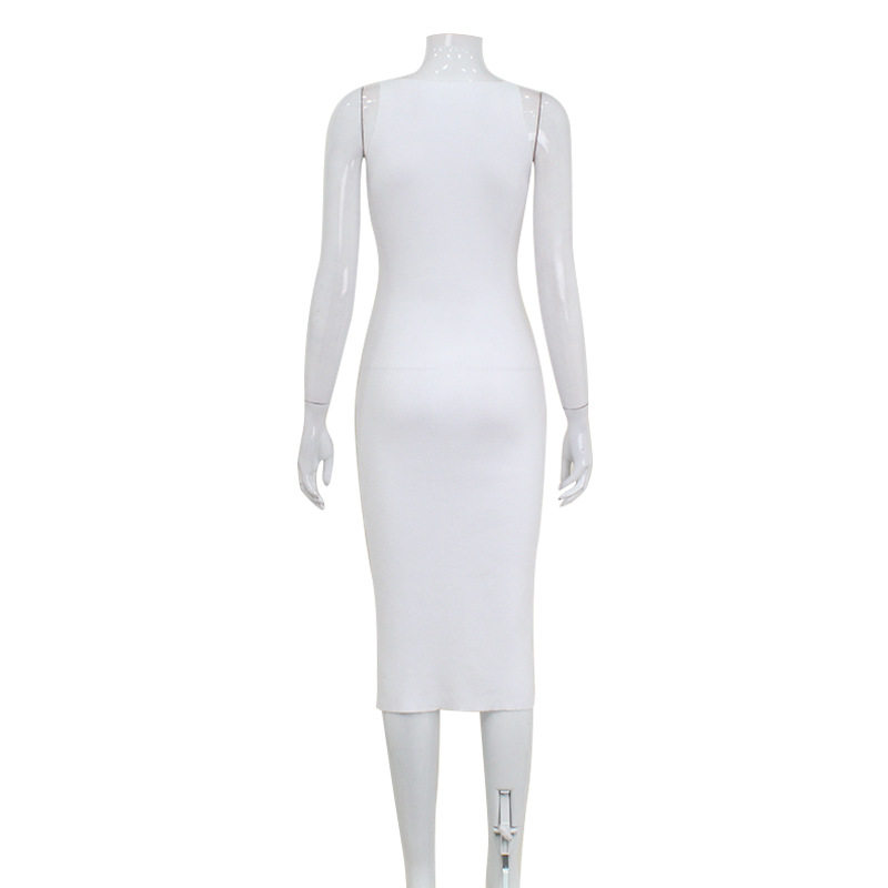 Sleeveless Knit Bodycon Dress Stylish Button Design Elegant Fit Perfect for Parties and Casual Outings Wholesale