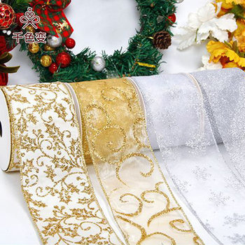 Cross-Border Christmas Decoration Plaid Ribbon Silver Organza Bow Snow Gauze Ribbon Lace Woven Snow Gauze Streamer Glitter