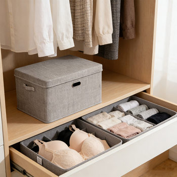 Fabric Storage Box Cotton and Linen Clothes Storage Box with Lid Home Bedroom Toy Storage Box Clothing Foldableable Storage