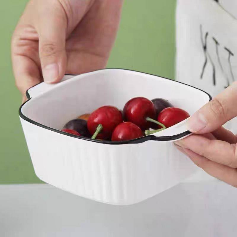 Scandinavian Style Household Black Line 5.75inch Double-Eared Vertical Pattern Square Bowls 4-Pack Dessert Oven Baked Steamed Egg Bowls