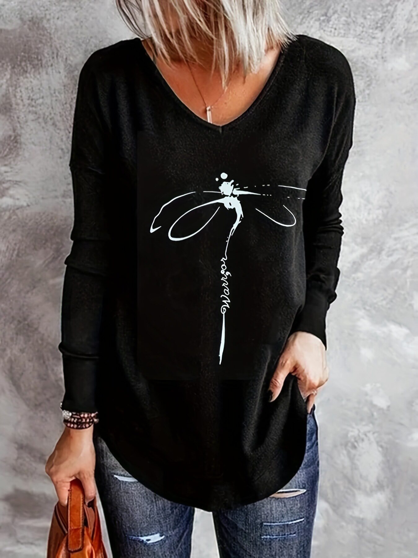 Womens Loose Fit Long Sleeve T Shirt V Neck Bamboo Fabric Summer Style Wholesale Available customizable