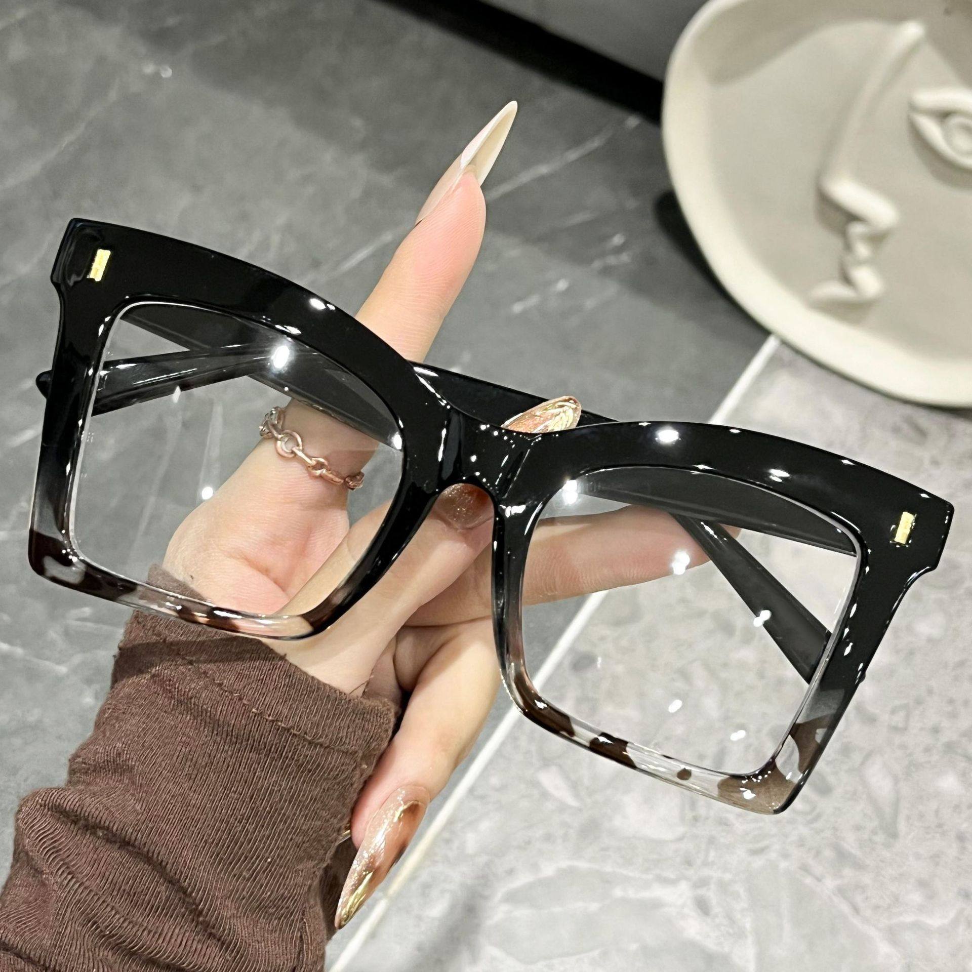 Large Frame Color Matching Flat Mirror Women's High-End Cross-Border New Butterfly Type Anti-Blue Light Glasses Frame Plain Glasses Frame