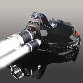 Led Three-Head Headlight Strong Light Rechargeable Sensor Fishing Outdoor Long-Range Ultra-Bright Head-Mounted Miner's Lamp Flashlight