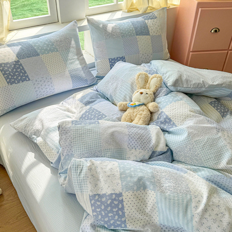 Good Product Class a Maternal and Infant Four-Piece Knitted Double-Layer Yarn Bed Quilt Cover Three-Piece Student Dormitory Skin-Friendly and Comfortable Kapok