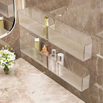 Transparent lipstick mirror cabinet storage box cosmetics wall-mounted perforated skin care products washing rack