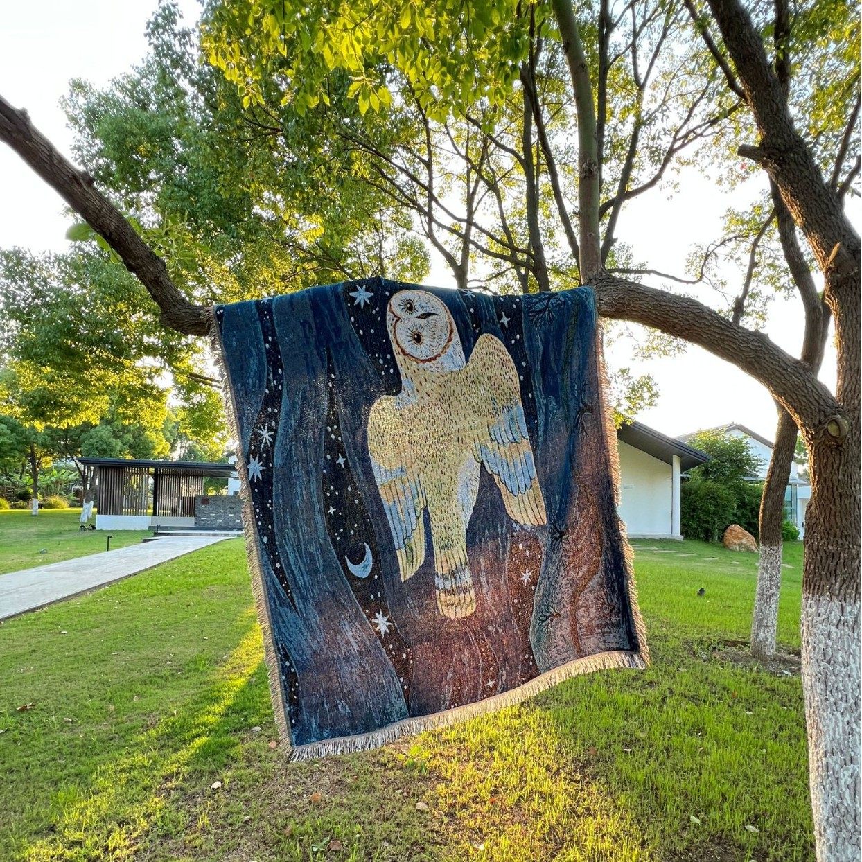 Cross-Border Galaxy Owl Camping Blanket Picnic Blanket Multifunctional Line Blanket Tapestry Sofa Cover Blanket Outdoor Camping Carpet