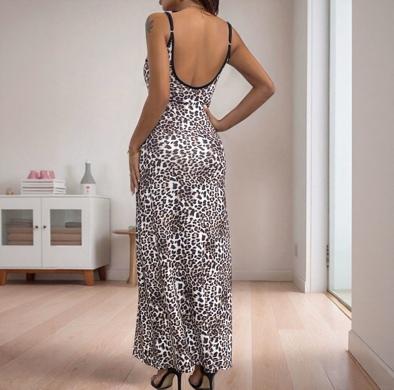 Leopard Print Maxi Dress Bodycon Fit Spaghetti Straps Trendy Design Perfect for Summer Parties Wholesale Available