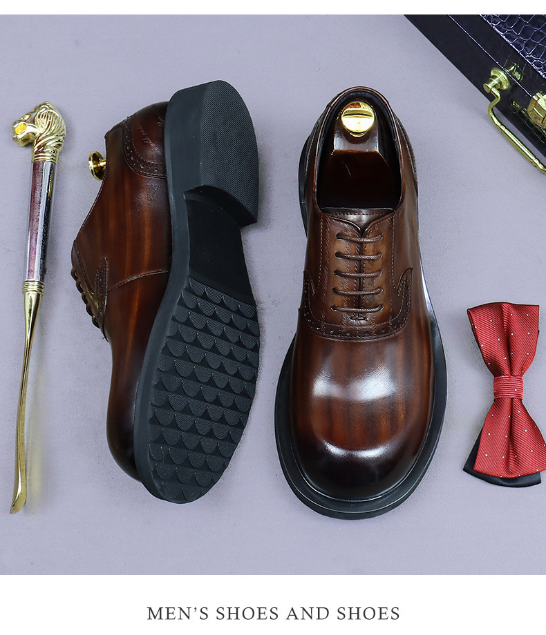 Giày Oxford nam da bò thật kiểu Brogue cổ điển mũi tròn buộc dây — Màu xám đậm, Màu cà phê