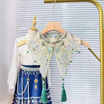 Chinese Style Green Embroidered Beaded Tassel Fake Collar New Adult Children's Hanfu Mamian Skirt Cloud Shoulder Women Ins No