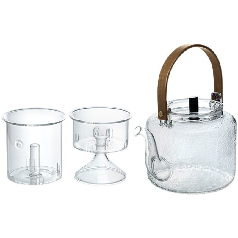 Japanese Style Hammer Pattern Flat Light Open Fire Glass Boiling Teapot Bamboo Handle Bracelet Glass Pot Teapot Electric Ceramic Stove Household Pot