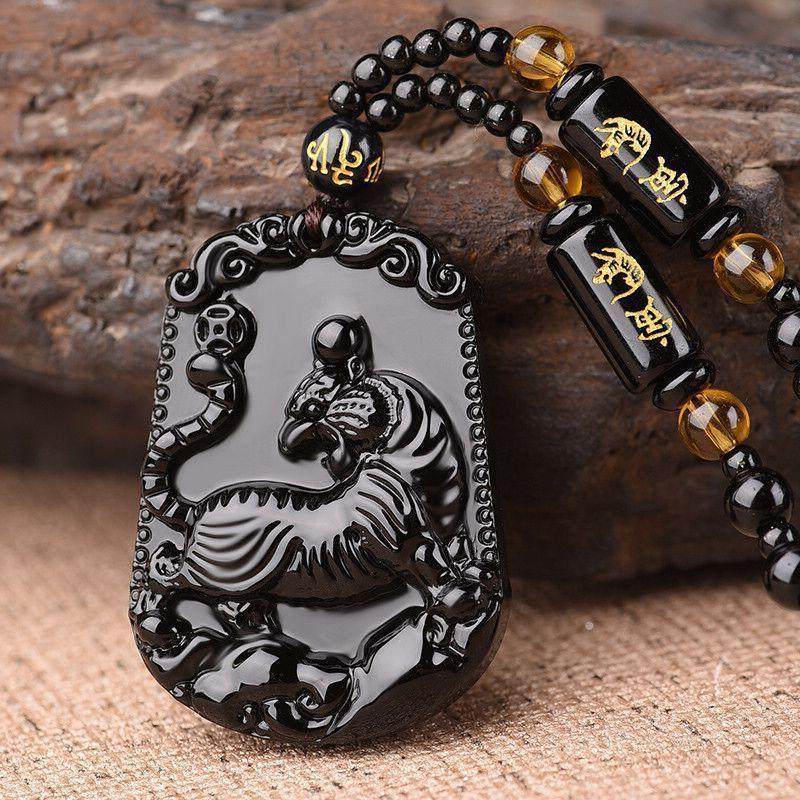 Black Glass High-End Zodiac Pendant Imitation Obsidian Men's Fashion Necklace Gift Jewelry Wholesale Necklace