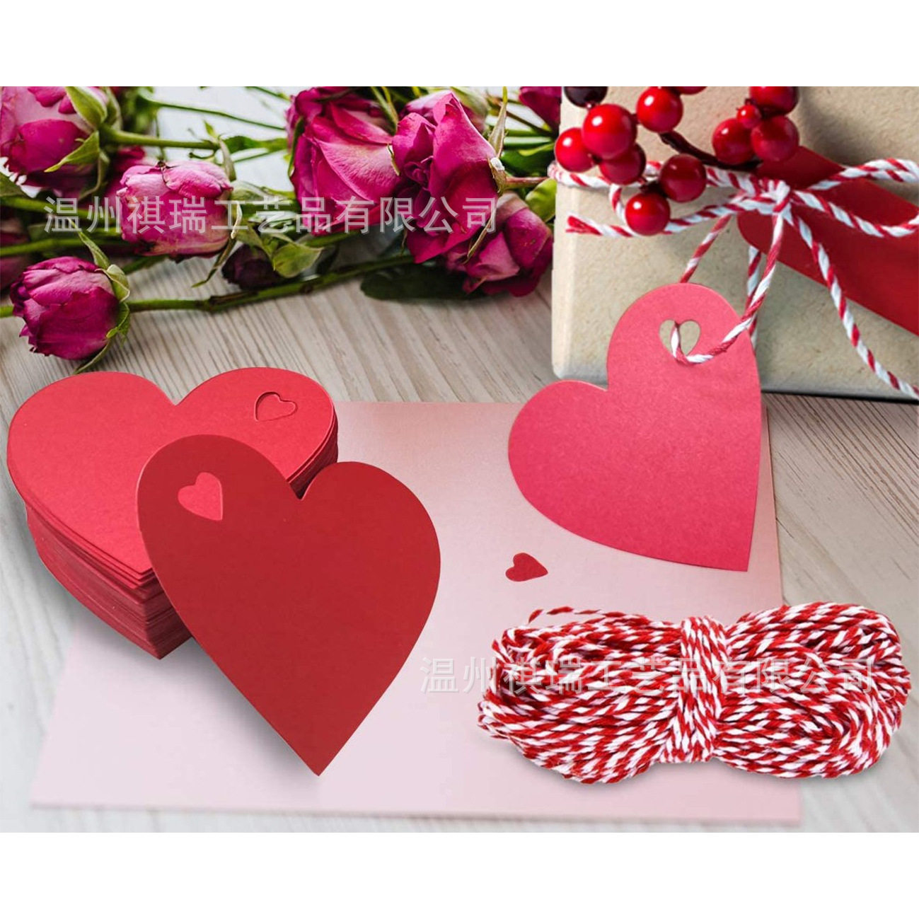 Spot Amazon Valentine's Day Kraft Paper Tag Peach Heart Hole Red Heart Elevator Gift Label Packaging