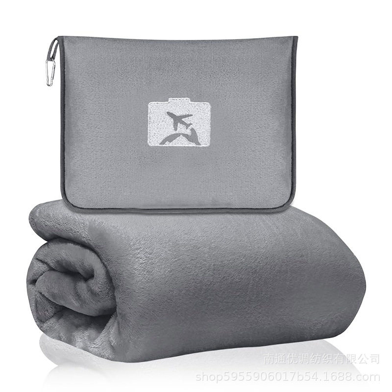 Portable Travel Blanket Zipper Bag Pure Color Double-Sided Two-In-One Pillow Blanket Ready-Made Flannel Portable Storage Blanket