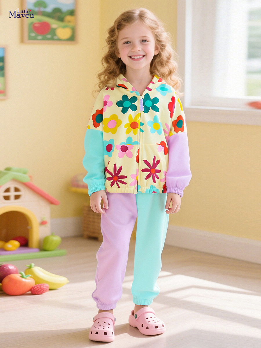 Set Hoodie Anak Perempuan Gaya Musim Gugur, Set Anak Lengan Panjang, Set Anak Perempuan Berhood Lucu