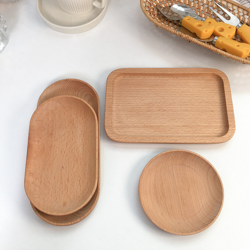 ins style wooden tray round wooden tray Japanese style Oval Beech small wooden dish coffee shop dessert plate cake plate