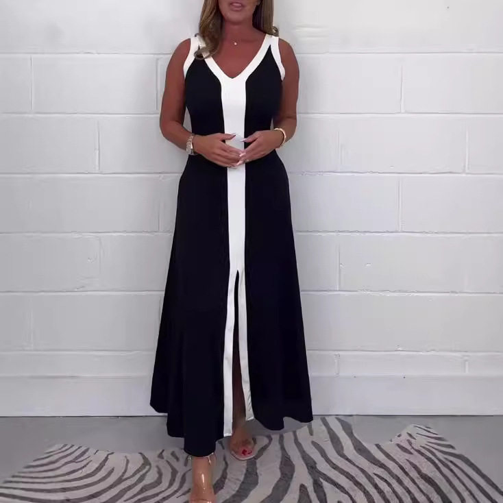 Elegant Color Block Sleeveless Dress V Neck Fall Collection Perfect for Casual or Formal Occasions Wholesale Available