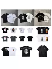 Fashionable Brand Ba Ape Head Letter Printed Short-Sleeved Pure Cotton Round Neck T-Shirt Spring and Summer New Loose Half-Sleeved Male and Female Couple t