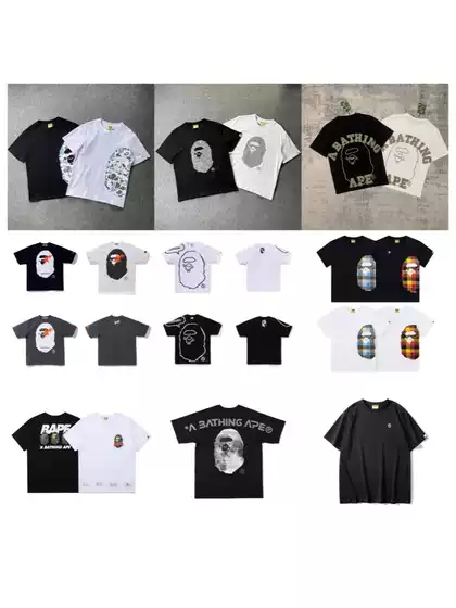 Fashionable Brand Ba Ape Head Letter Printed Short-Sleeved Pure Cotton Round Neck T-Shirt Spring and Summer New Loose Half-Sleeved Male and Female Couple t