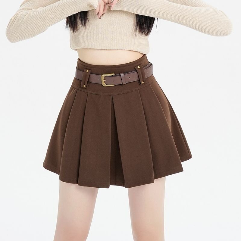 High Waist Pleated Skirt for Women Thick Fabric Retro Style Autumn Winter Fashion