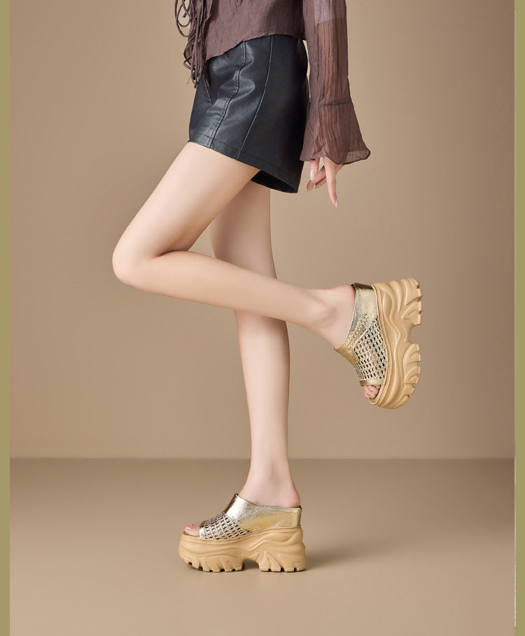 Dép sandal nữ quai ngang đế xuồng cao 13cm, tăng chiều cao, phong cách thời trang — [Trắng kem], [Bạc], [Vàng nhạt], [Đen] chi tiết 1