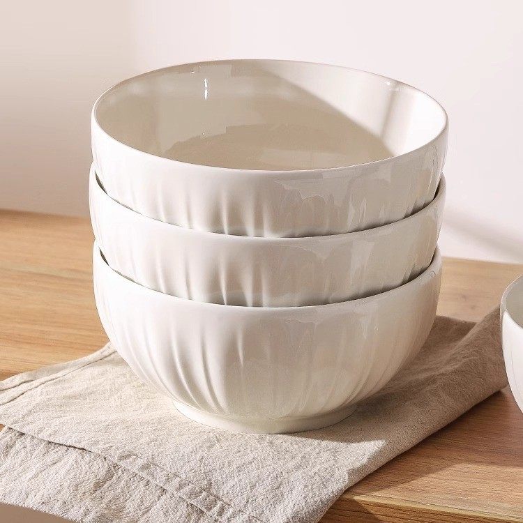 Cross-Border White 8inch Soup Bowl for Home Use 2024 New High-Value Large Soup Noodle Bowl Underglaze Color Ceramic Large Bowl