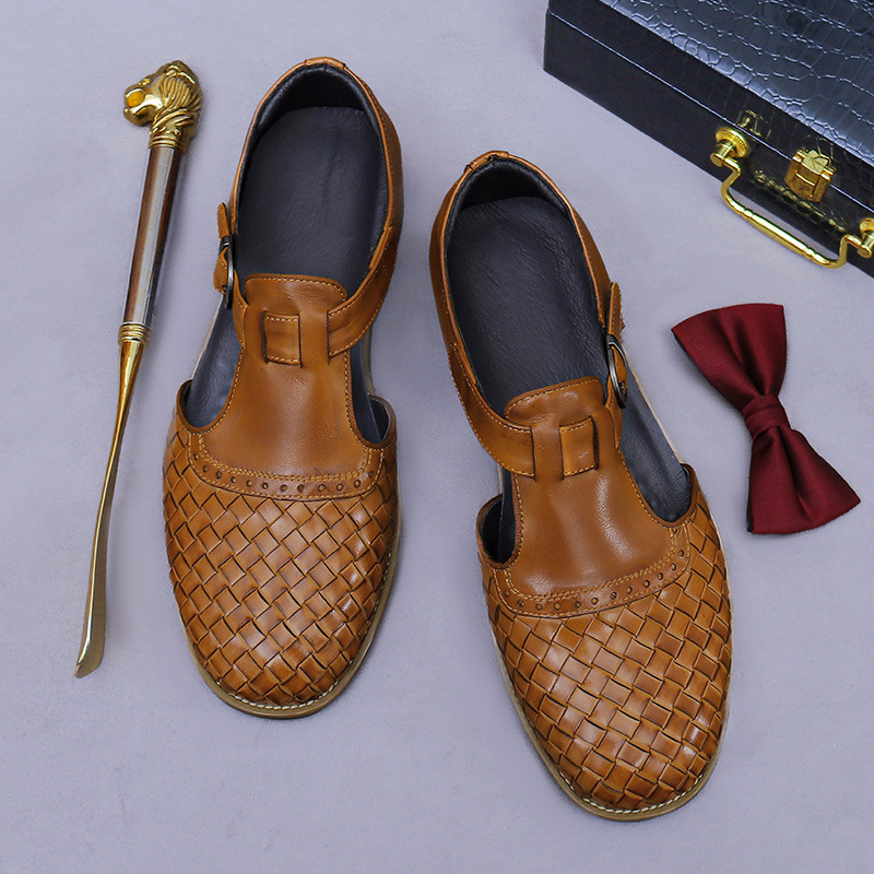 Sandal da nam bít mũi cổ điển khóa cài thoáng khí — Màu nâu, Màu đen