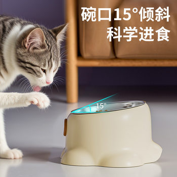 Cat Bowl with Slanted Mouth to Protect Cervical Spinee and Prevent Overturning, Pet Bowl, Plastic Stainless Steel Double Bowl, Dual-Purpose Cat and Dog Bowl, Food Bowl, Water Bowl