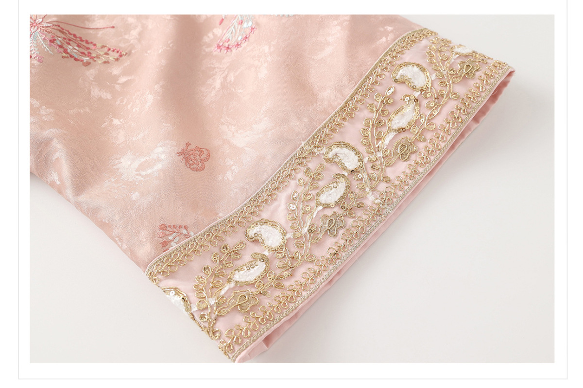 Áo khoác nữ dáng rộng thêu sequin họa tiết hoa cổ chữ V — Màu hồng