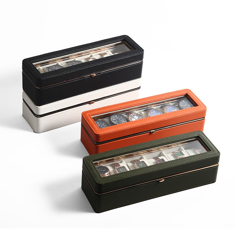 Zhiyu Classy Pu Leather Metal-Edged 6-Digit Watch Box Jewelry Storage Display Packaging Box