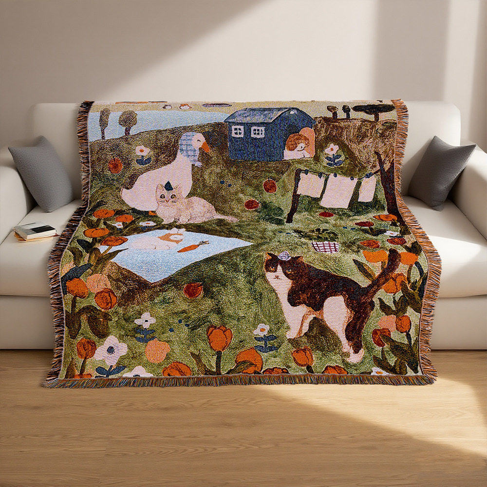 Cross-Border Jacquard Tapestry, Cotton Multi-Functional Thread Blanket, Outdoor Camping Blanket, Nap Blanket, Living Room Decorative Tapestry, Famous Painting
