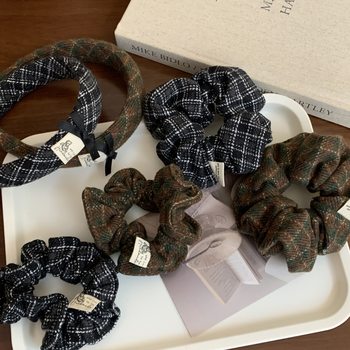 Retro Plaid Bow Hair Tie, High-End 2025 New Ball Hair Accessories, Preppy Style Patterned Headband