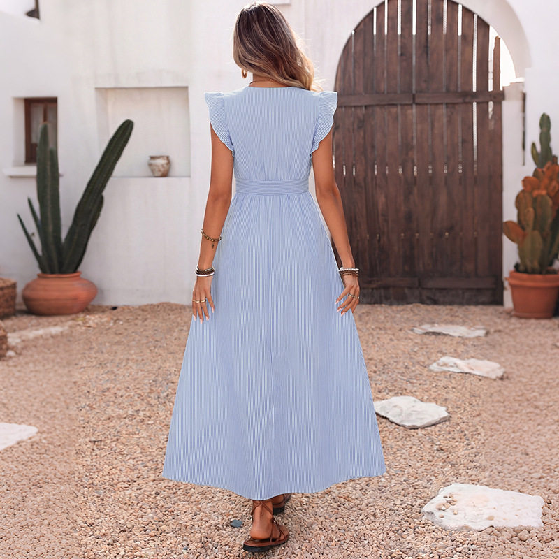 Striped Ruffled Sleeve Dress Fresh and Sweet Style Waist Defined Silhouette Perfect for Spring Summer Events