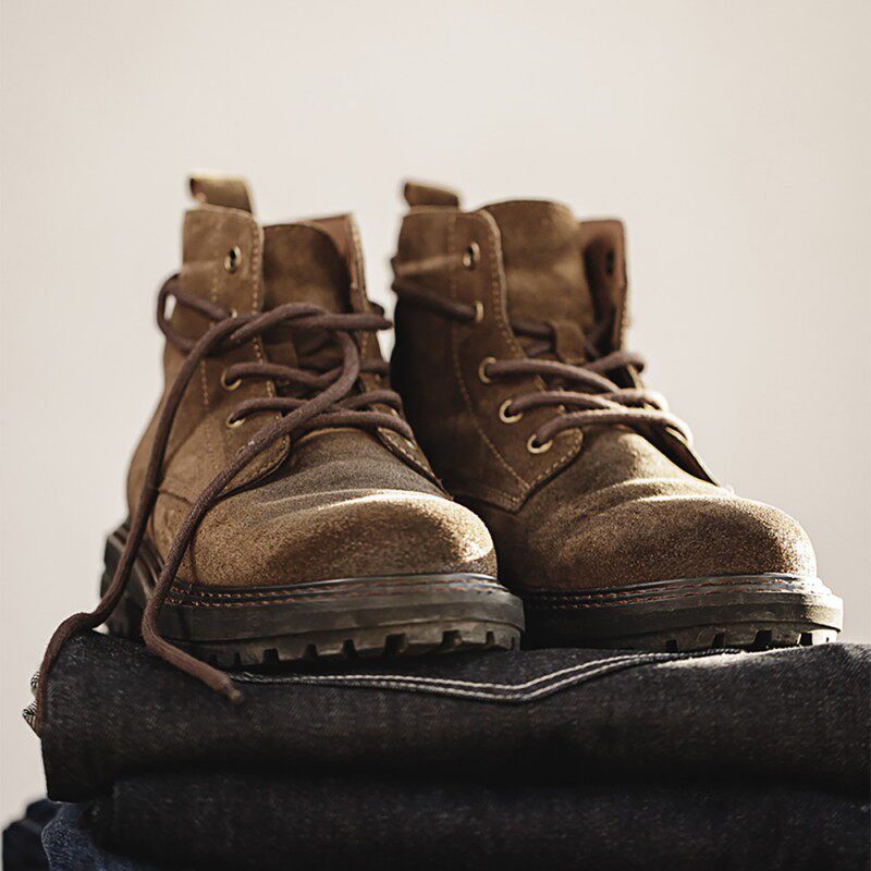Men's Brown Genuine Leather Suede  American Retro  Desert Boots