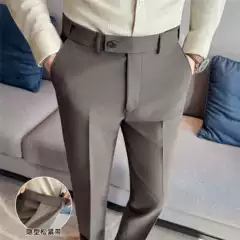 Tiktok Secret Message Delivery Autumn and Winter Thick Men's Casual Pants High-Quality Wrinkle-Resistant Fabric Invisible Elastic Waist Suit Pants