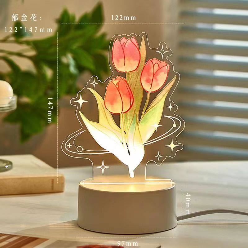 Never wither rose tulip orchid UV color printing 3D night light charging touch USB table lamp
