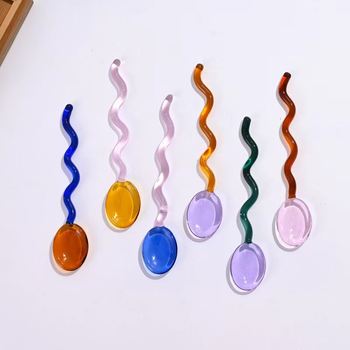 Creative milk dessert glass spoon color transparent high temperature resistant glass spoon cute shaped coffee mixing spoon