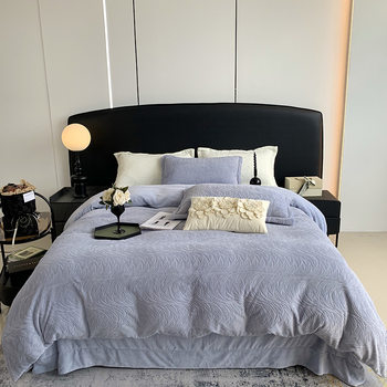 2025 New Carved Velvet High Weight Milk Velvet Four-Piece Set - Flow Series Thickeneded Quilt Cover Double-Sided Velvet Set