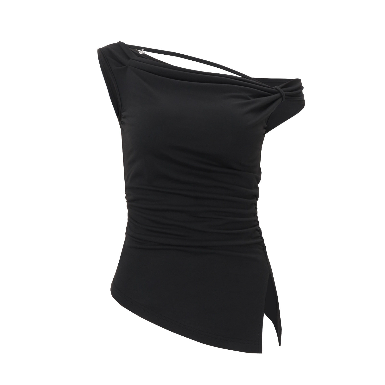 Off Shoulder T Shirt Fashionable Design Irregular Hem Solid Color Summer Casual Wear for Women Wholesale Available