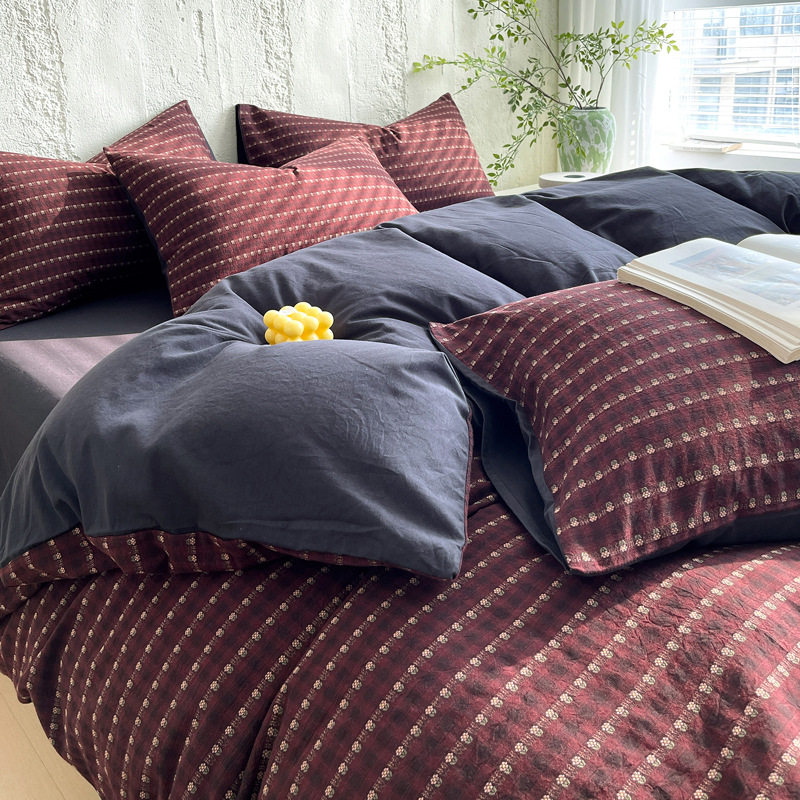 Pure Cotton Four-Piece Set Pure Cotton Yarn-Dyed Washed Cotton Quilt Cover 2025 New Bedding Three-Piece Set Bed Bed Sheets Quilt Cover