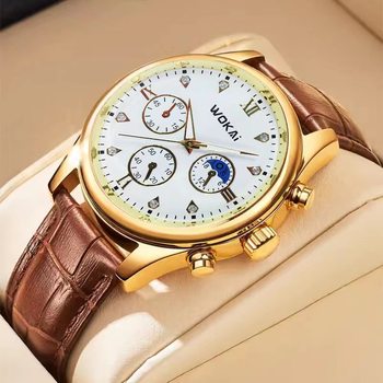 2023 Cross-border Large Dial Personality Simple Trendy Three-eye Six-pin Fashion Leather Couple's Drill Men's Business Watch