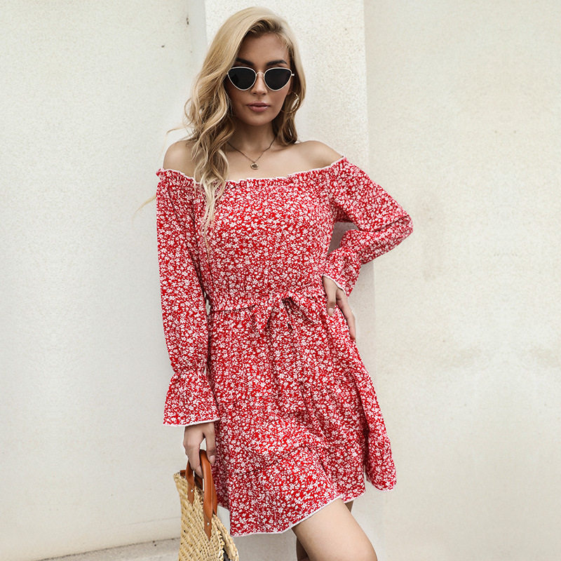 Floral Off Shoulder Dress Long Sleeve Elegant Design Comfortable Fabric Perfect for Spring Summer Events Wholesale